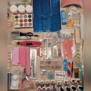 HUGE Gel nail art supplies LOT BUNDLE, GEL POLISH, NAIL DRILL, GEL LAMPS, ECT
